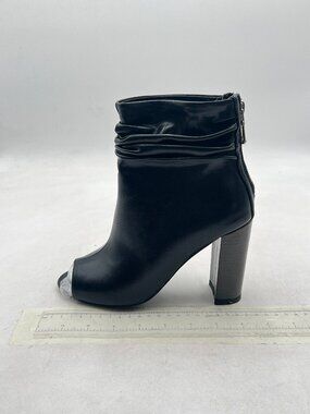 Black Women Stylish Peep Toe Slouch Ankle Boots Chunky Stacked Heels Party Shoes